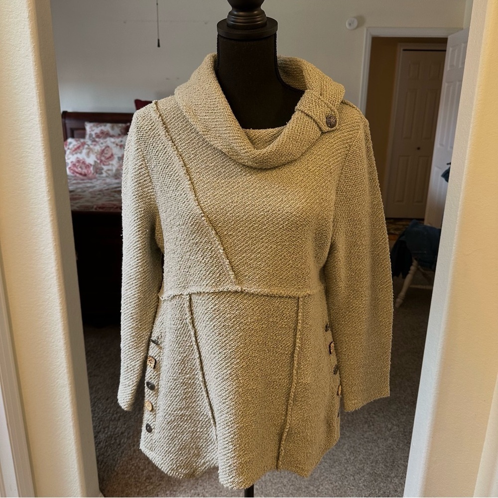 Soft Surroundings Breakwater Cowl Olive Green Asymmetric Sweater
